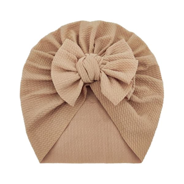 Baby turban med sløjfe, pigehue - lysebrun