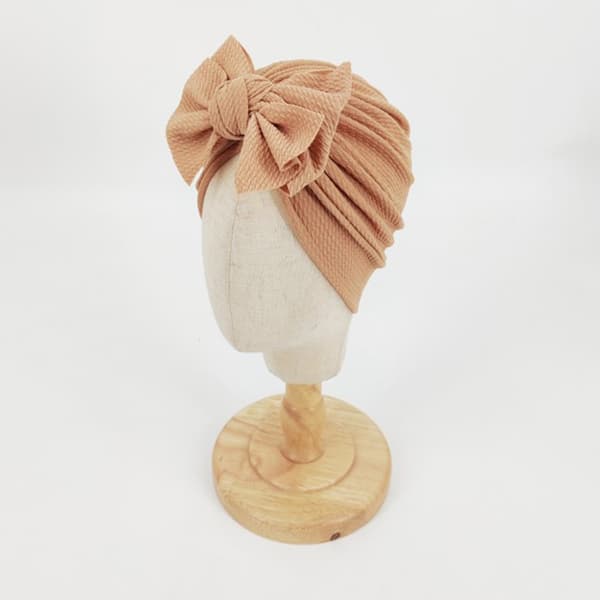 Baby turban med sløjfe, pigehue - lysebrun