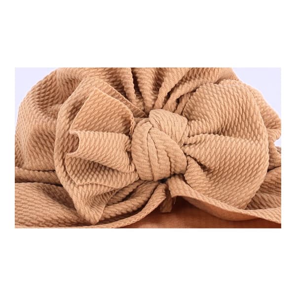 Baby turban med sløjfe, pigehue - lysebrun
