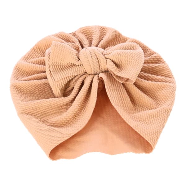 Baby turban med sløjfe, pigehue - lysebrun
