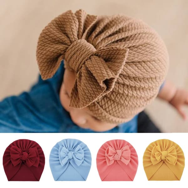 Baby turban med sløjfe, pigehue - bordeaux