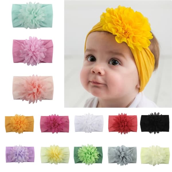 Baby pandebånd med en blomst - ecru, bred