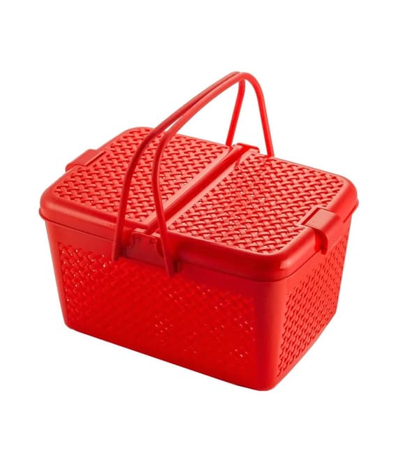 Stängd picknickkorg - rektangulär röd, POLSK PRODUKT