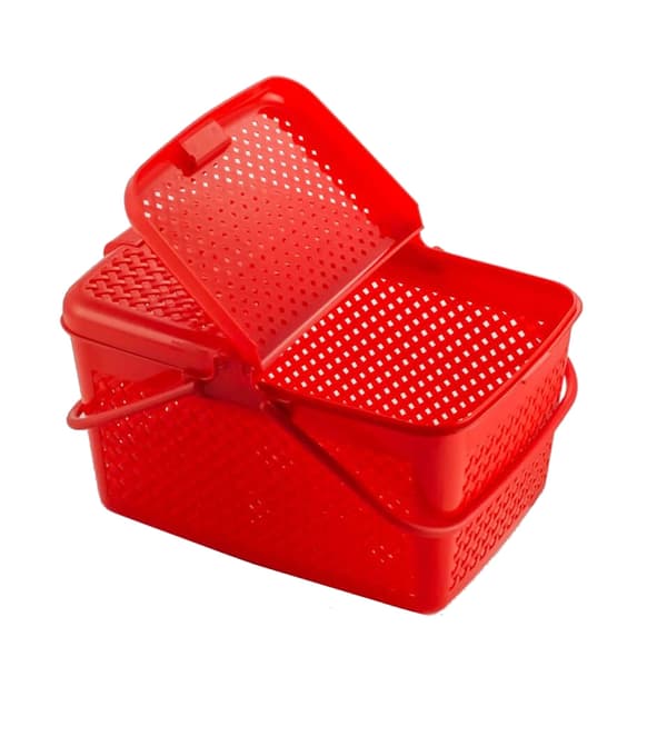 Stängd picknickkorg - rektangulär röd, POLSK PRODUKT