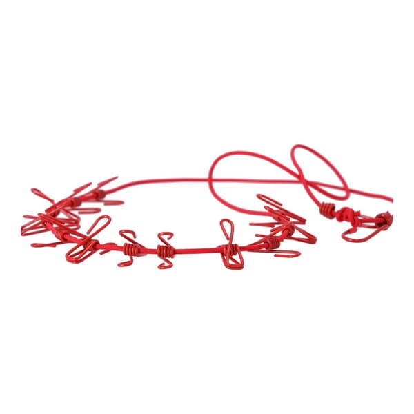 Elastisk vasketøjstørrelinje med 12 clips - rød