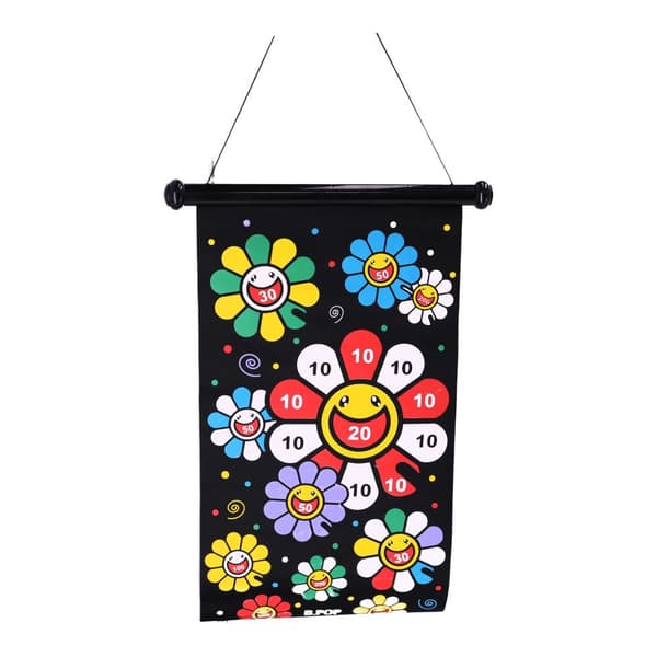 Magnetisk darttavla, dubbelsidig, med färgglada blompilar