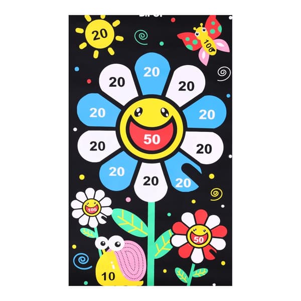 Magnetisk darttavla, dubbelsidig, med färgglada blompilar