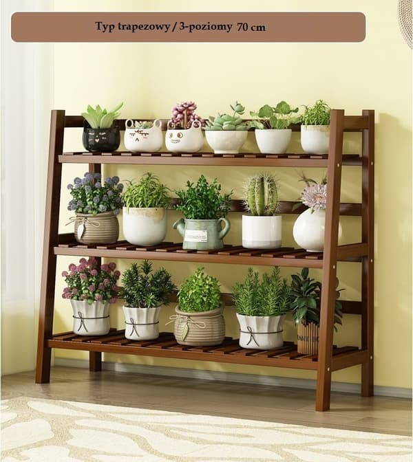 Monitasoinen, puolisuunnikkaan muotoinen hylly, kukkateline/3-kerroksinen kukkateline, 70 cm