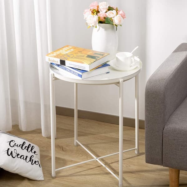 Rundt metalbord i Loft stil - hvid