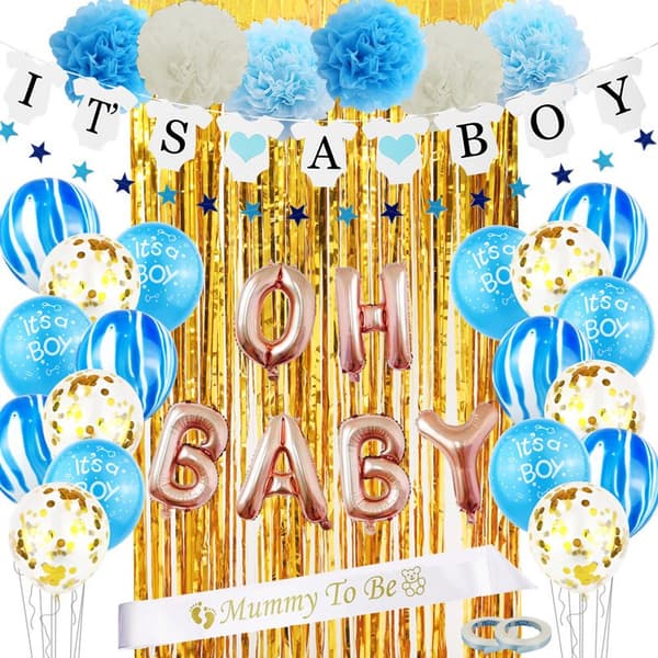 Baby shower balloner og rekvisitter sæt - "IT'S A BOY"