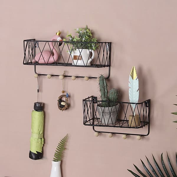 Hængehylde med bøjler, LOFT-stil – sort, 25,5 cm