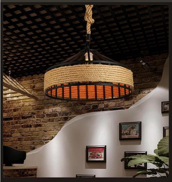 Loftslampe lavet af hamp reb på et originalt jute reb - diameter 30 cm
