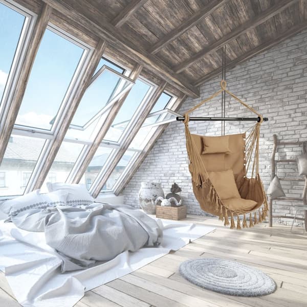 Bomullsgunga med fransar hängande för ett rum i trädgården Premium - beige + monteringssats