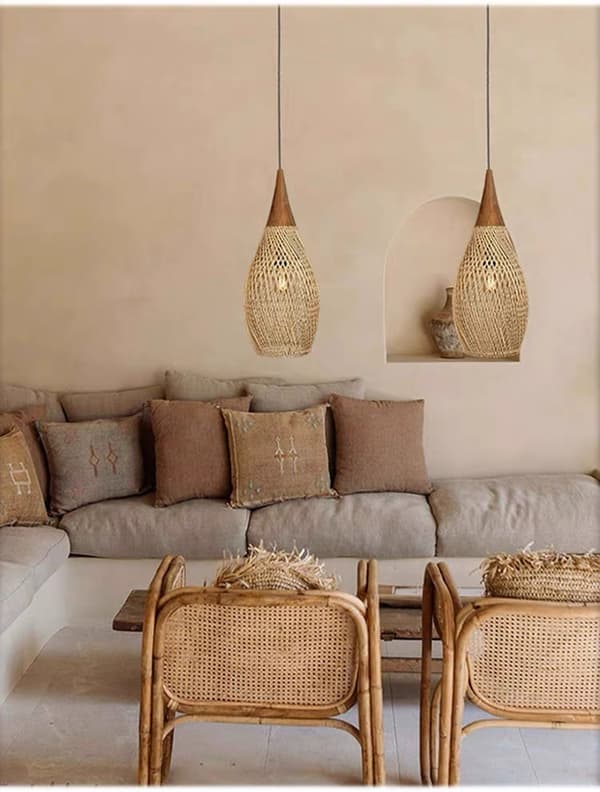 Rustik hængelampe i rattan - 35 cm (naturlig farve)