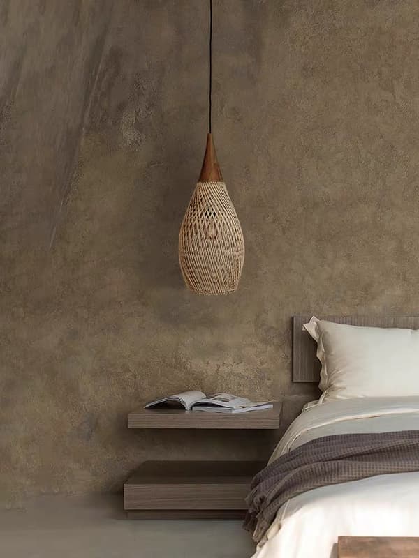 Rustik hængelampe i rattan - 35 cm (naturlig farve)