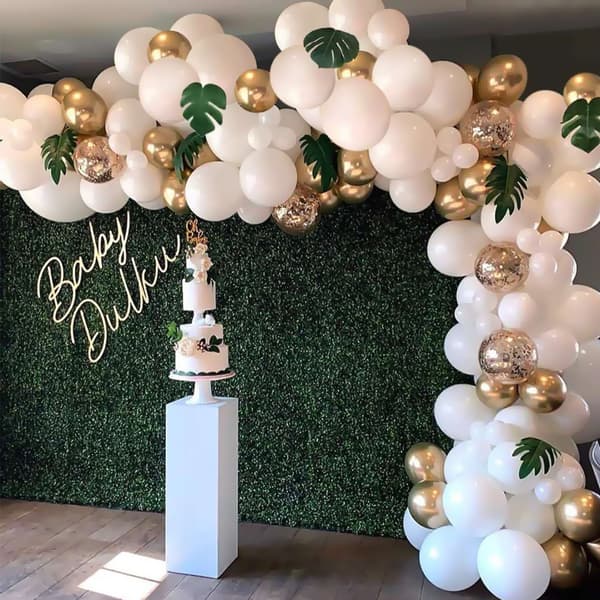 Ballonguirlande 90 stk – hvidguld + blade