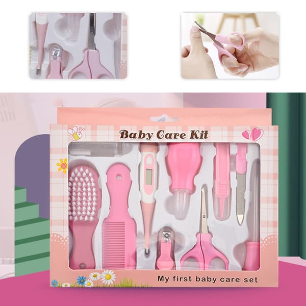 Plejesæt til børn og babyer, 10 elementer - pink