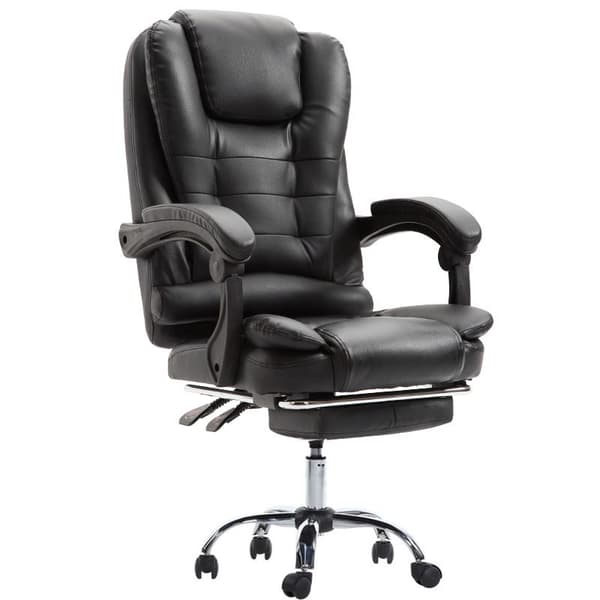BUSINESS drejelig kontorstol med massager og fodstøtte, læder - sort