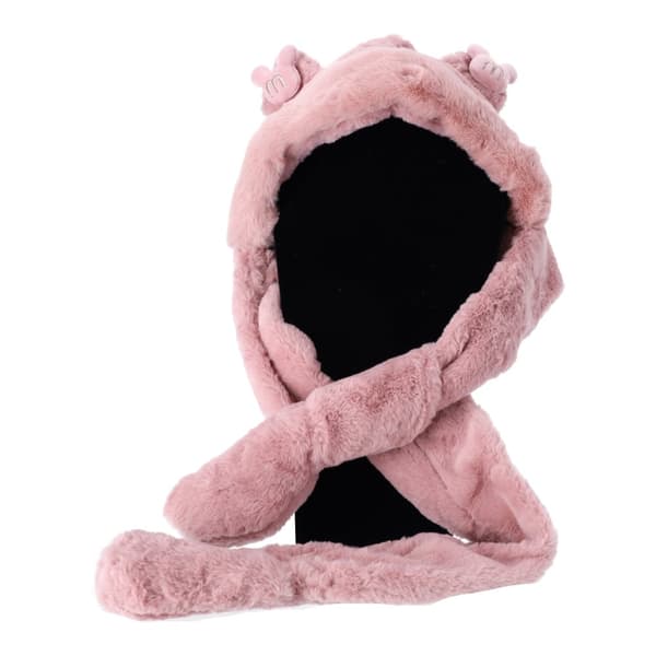 Børnehue i plys med tørklæde og handsker 3i1 til børn i alderen 2 til 12 - pink
