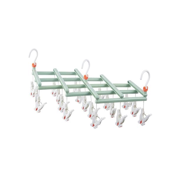 Praktisk foldbar bøjle med clips, 19 clips, grøn