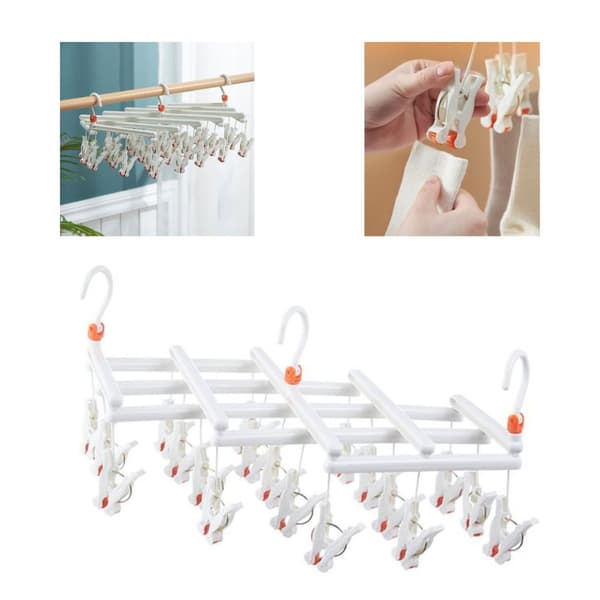 Praktisk foldbar bøjle med clips, 19 clips, hvid