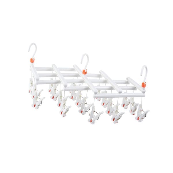 Praktisk foldbar bøjle med clips, 19 clips, hvid