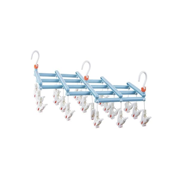 Praktisk foldbar bøjle med clips, 19 clips, lyseblå