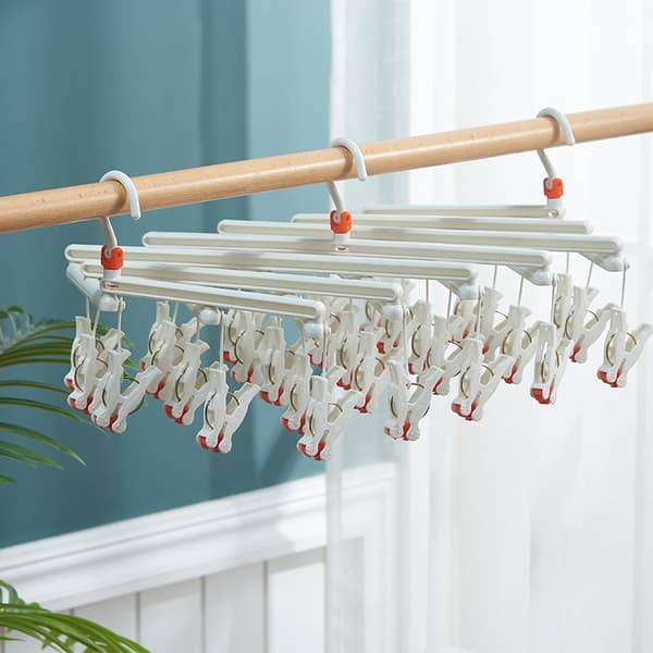 Praktisk foldbar bøjle med clips, 14 clips, hvid