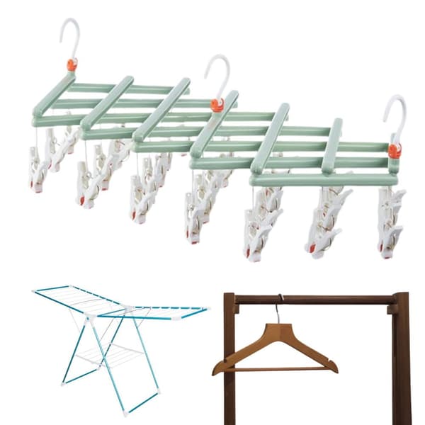 Praktisk foldbar bøjle med clips, 29 clips, grøn