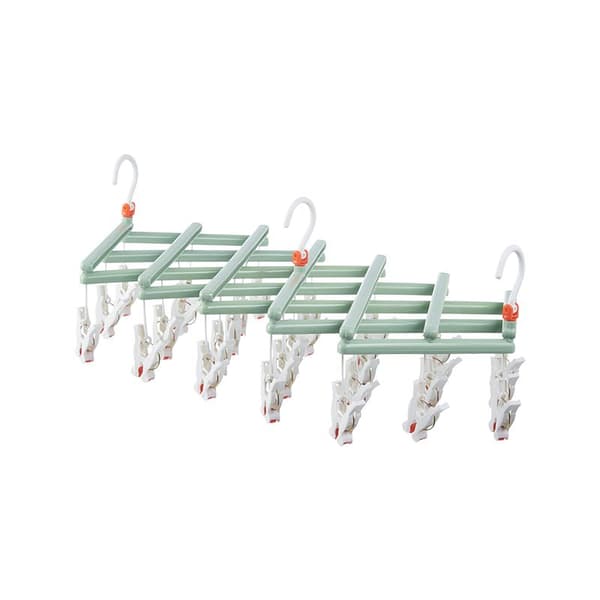 Praktisk foldbar bøjle med clips, 29 clips, grøn