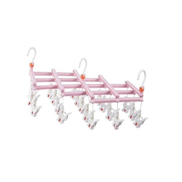 Praktisk foldbar bøjle med clips, 19 clips, pink