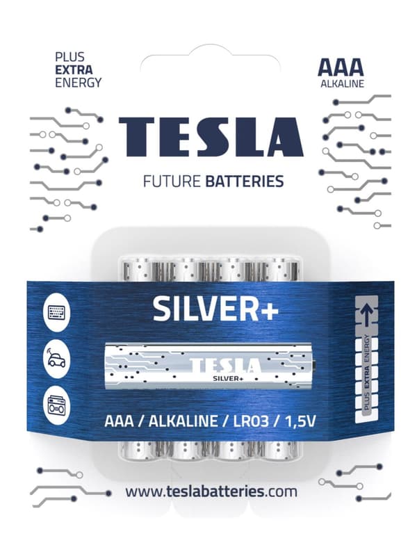 TESLA ALKALINE BATTERIER AAA/LR03/1,5V 4STK SØLV+