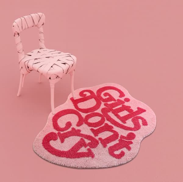 Dekorativt blødt tæppe "Girl's don't cry" 80 x 80 cm - pink