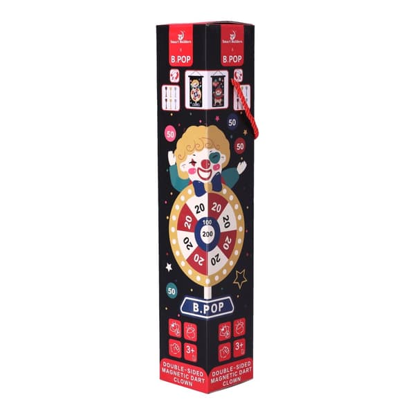 Magnetisk darttavla, dubbelsidig med clowndart