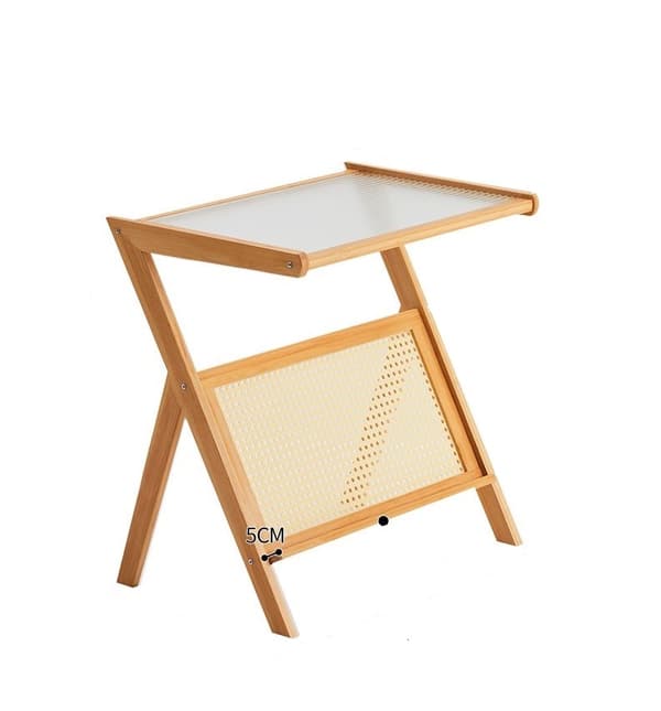 Bambusbord med rattanhylde - lysebrun, længde 45 cm