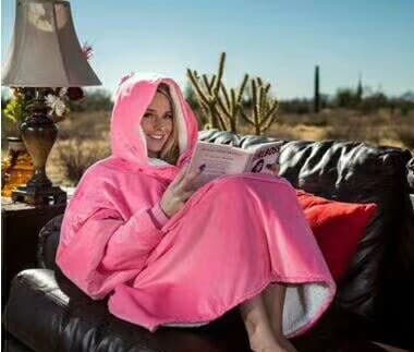 Varm 4in1 oversize sweatshirt, fleece tæppe - pink