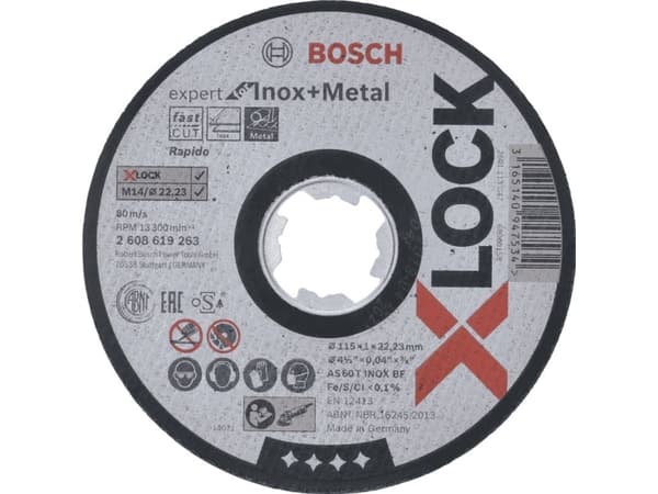 Bosch 2 608 619 263, levyleikkuri, Tasainen keskiosa, Ruostumaton teräs, Terästä, Bosch, 2,22 cm, 11,5 cm
