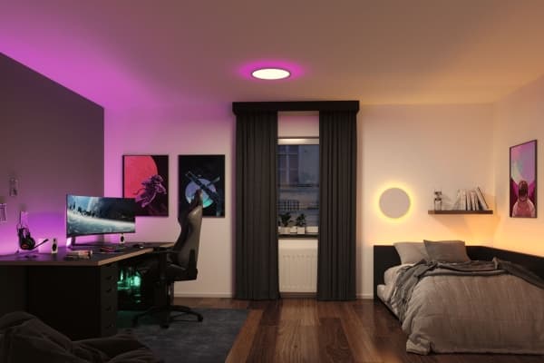 Paulmann Taklampe ATRIA SHINE LED Baklys RGB+W 32W 2700lm Rund 400mm 3000K-6500K 230V Hvit / Plast