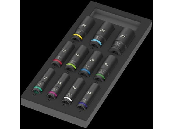 Wera 05150115001, Støpselsett, 1/2", Metrisk, 11 hoder, 13,14,15,16,17,18,19,21,22,24,27 mm, 405 mm