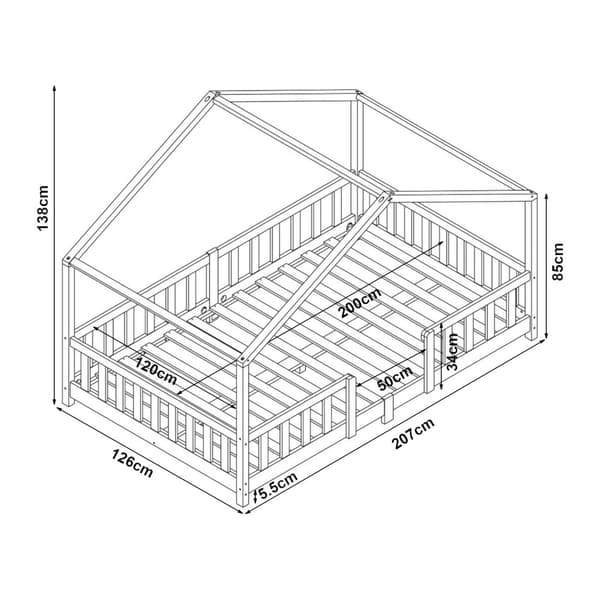 Juniorsäng Treviolo hussäng med sängskydd 200x120cm furu [en.casa]