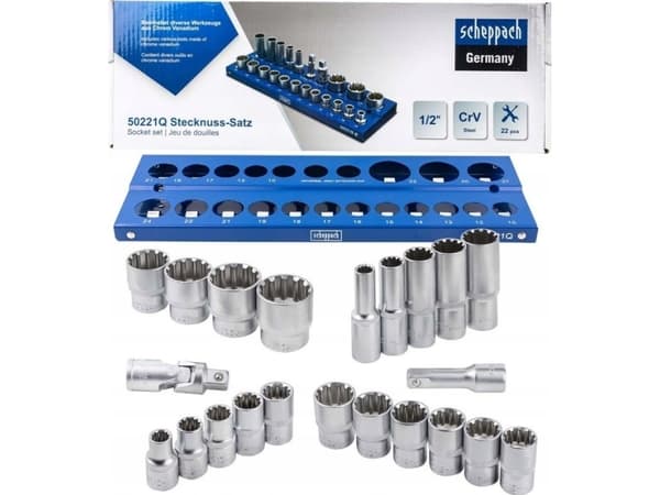Scheppach 1/2" SPLINE hylsyjä 22 kpl (10-32mm) (12-kulmainen)