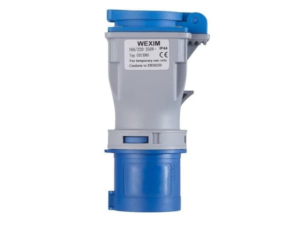 CEE-adapter 3P 16A 230V m/DK-uttag