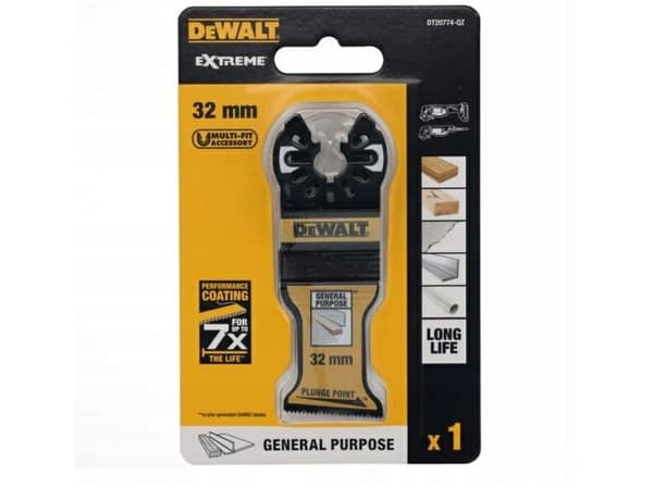 DeWALT DT20774-QZ Sägeblatt 1 St., Tigersågblad, Metall, Gipsskivor, Plast, Trä, Trä med spik, Bimetall, Svart, Gul, 3,2 cm