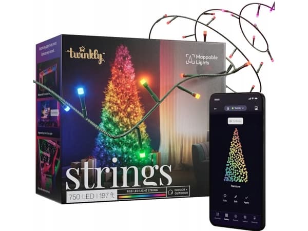 Twinkly Strings 750 RGB LED, musta kaapeli, 60 m, IP44
