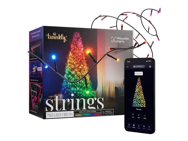Twinkly Strings 750 RGB LED, musta kaapeli, 60 m, IP44