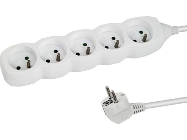 Esperanza ELK207W, 1,5 m, inomhus, Typ E, Vinklad, Vit, 5 AC-utgångar