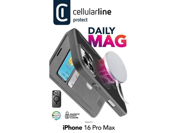 Cellularline 8018080483820, Folio, Apple, iPhone 16 Pro Max, 17,5 cm (6.9"), Svart
