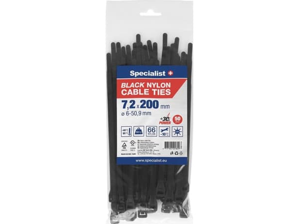 Specialist+ SPECIALIST+ nylon. strap, black, 7.2x200 mm, 50 pcs.