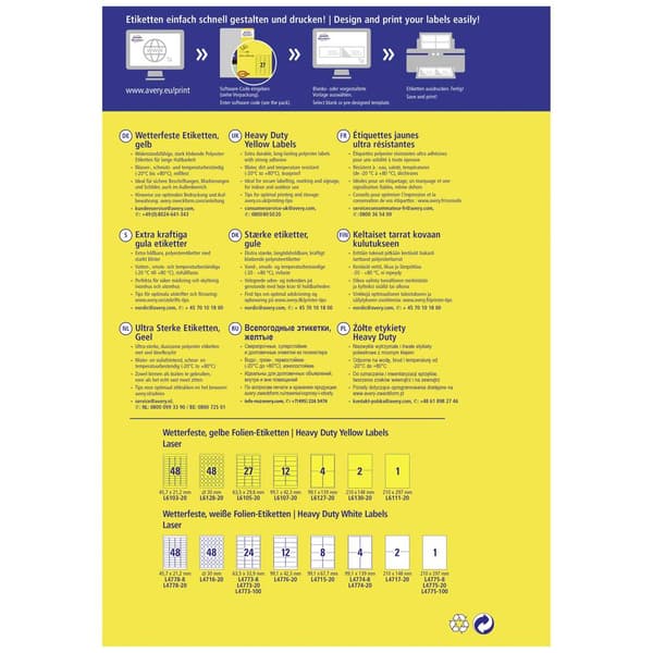 Avery-Zweckform L6127-20 Folieetiketter Polyesterfilm Gul 1 st Permanent Laser, Kopiator