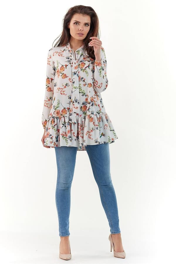 Mönstrad Blus med lös passform beige S/M